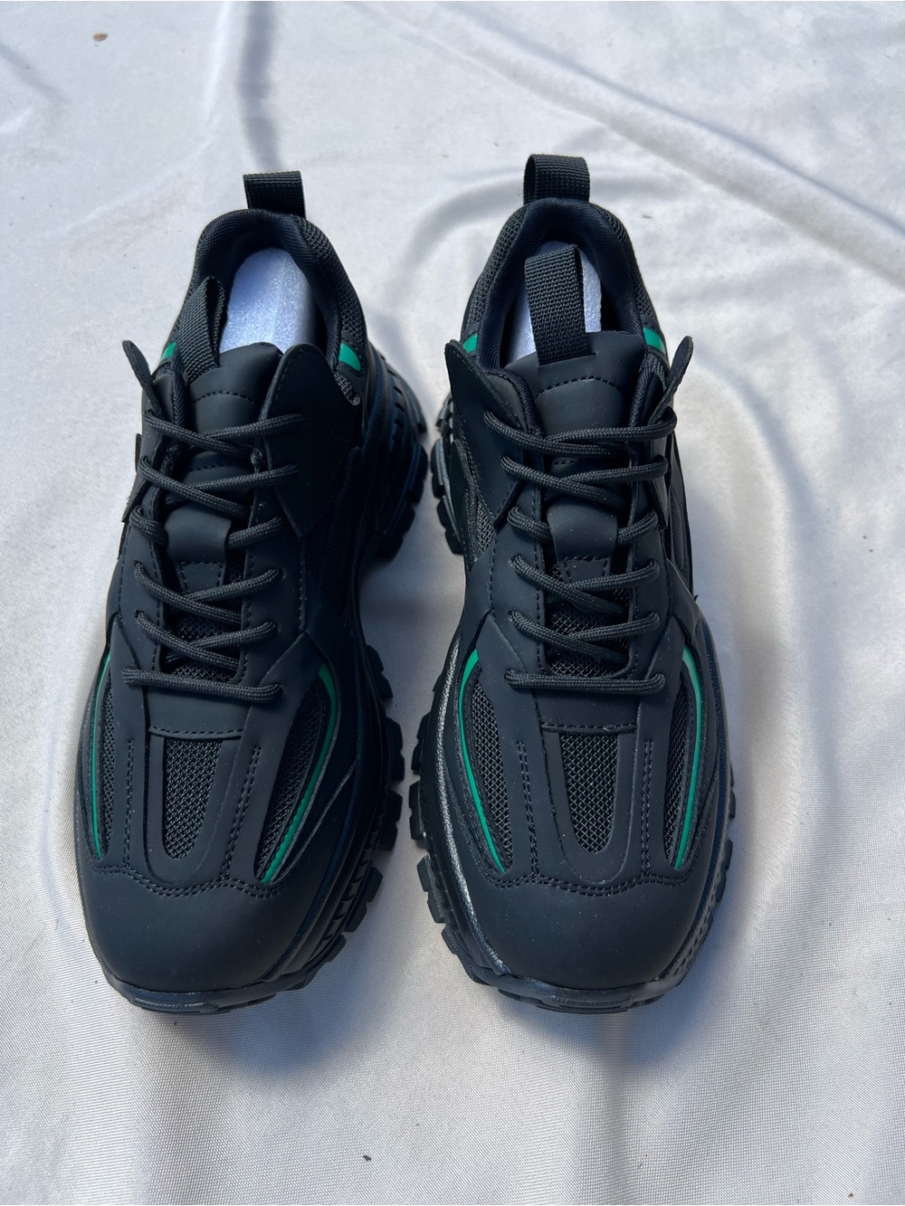 NEW Black Athletic Sneakers with Green Accents